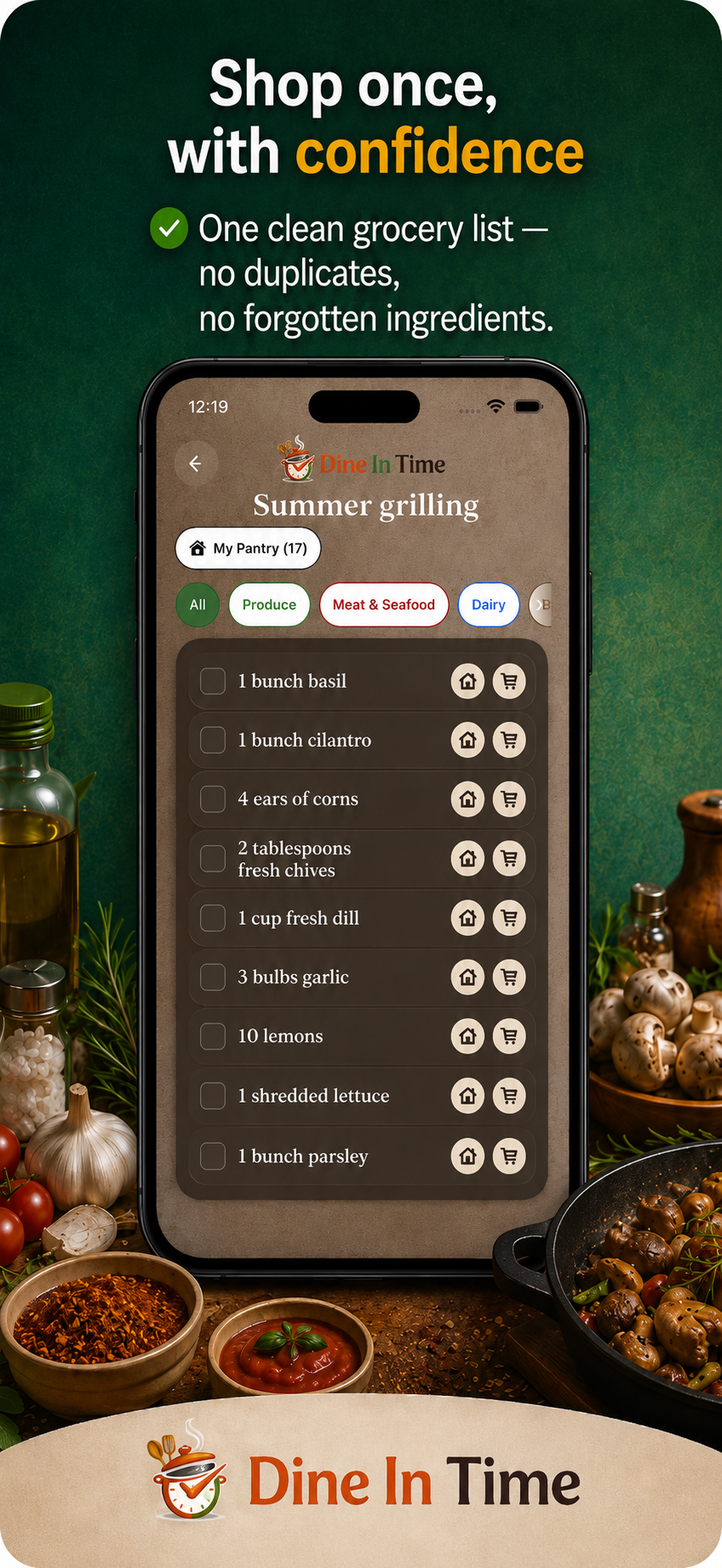 Smart grocery list screen