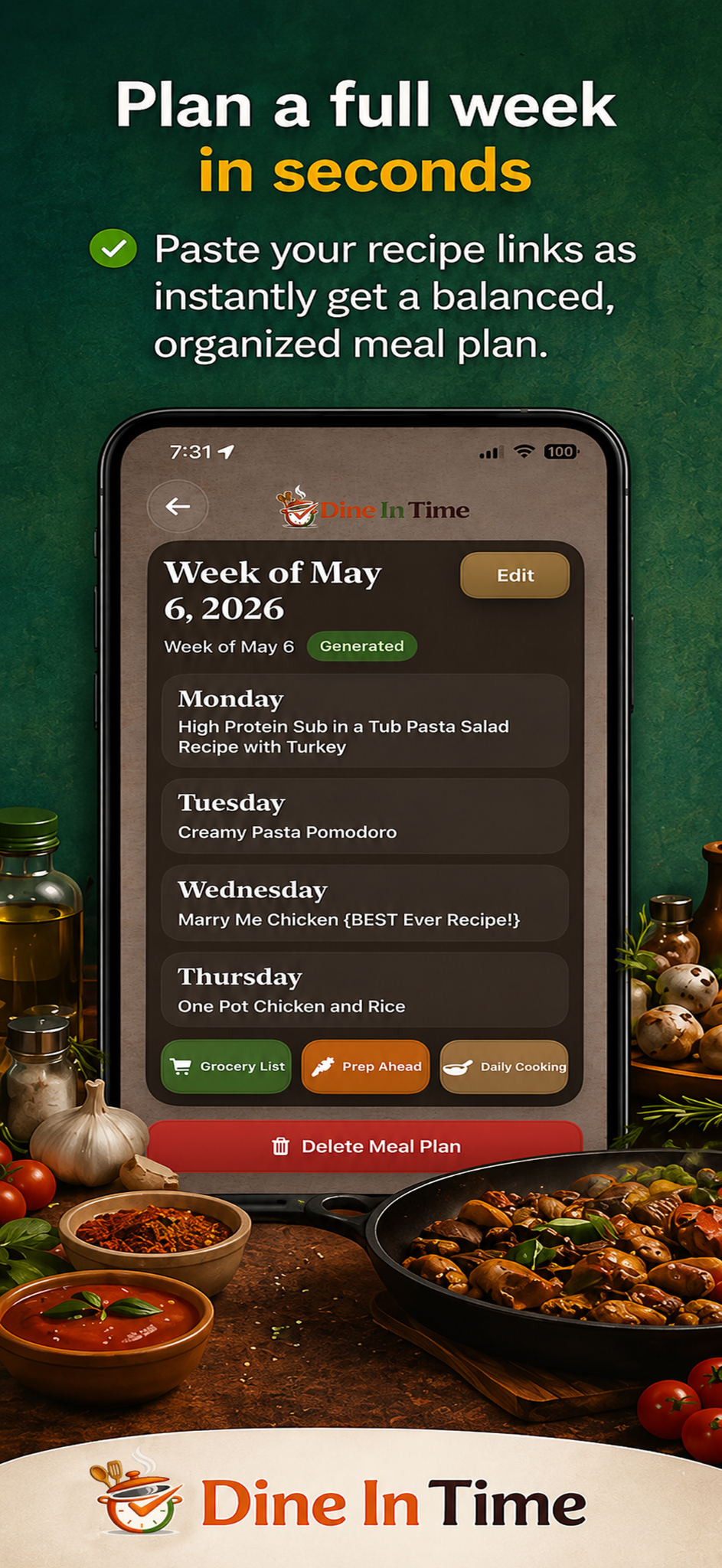 Weekly meal plan screen