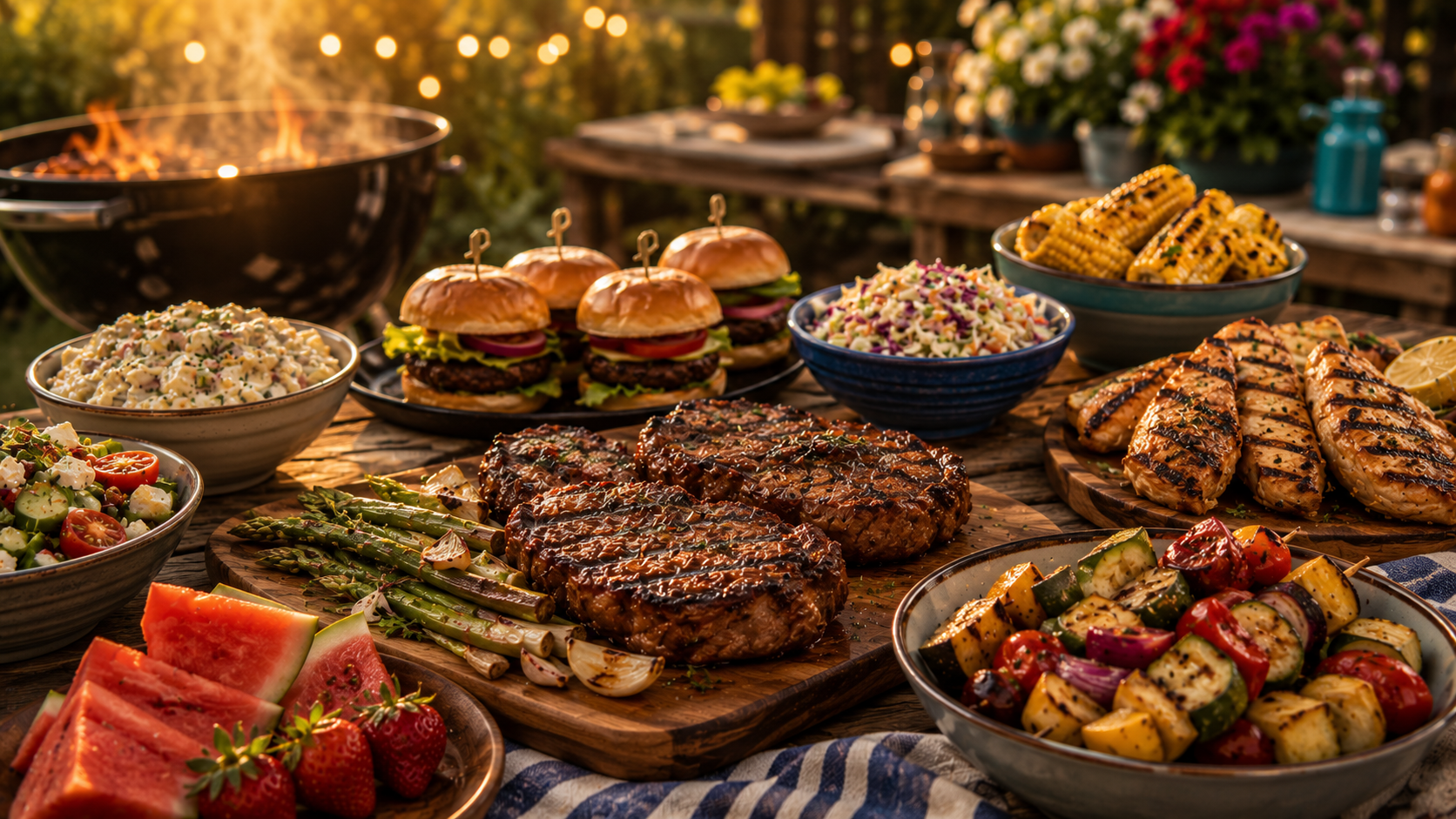Summer grilling meal plan with grilled meats and sides
